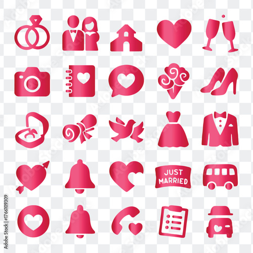 Romantic Wedding and Valentine's Day Icon Set.