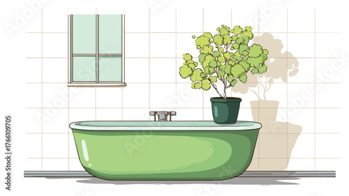 Luxurious Green Bathtub with Lush Plant - Bathroom Interior Design Inspiration