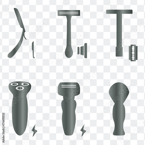 Shaving razor electric shaver men grooming personal hygiene vector icons set