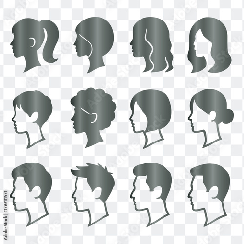 Collection of Human Hairstyles Vector Graphics Set.