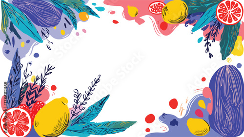 Energetic Vector Squiggle Frame with Vibrant Colors and Playful Plant Design