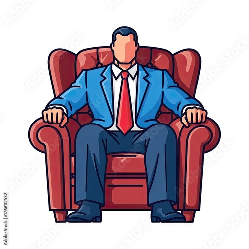 Pixelated Portrait Of A Man Sitting In A Red Armchair Wearing Blue Suit And Red Tie Isolated