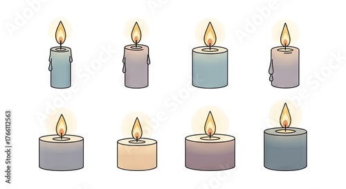 Pixelated Candle Set on White Background with Soft Glow and Minimalist Design