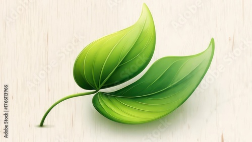 Two Vibrant Green Leaves on a Light Background, Nature Illustration.