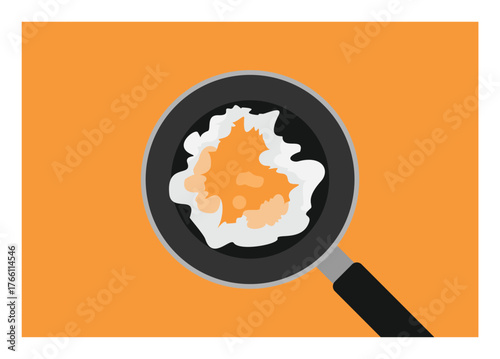 Half made omelette on frying pan. Simple flat illustration
