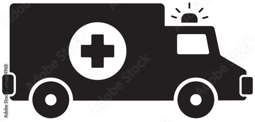Emergency Ambulance Van Silhouette with Cross Symbol