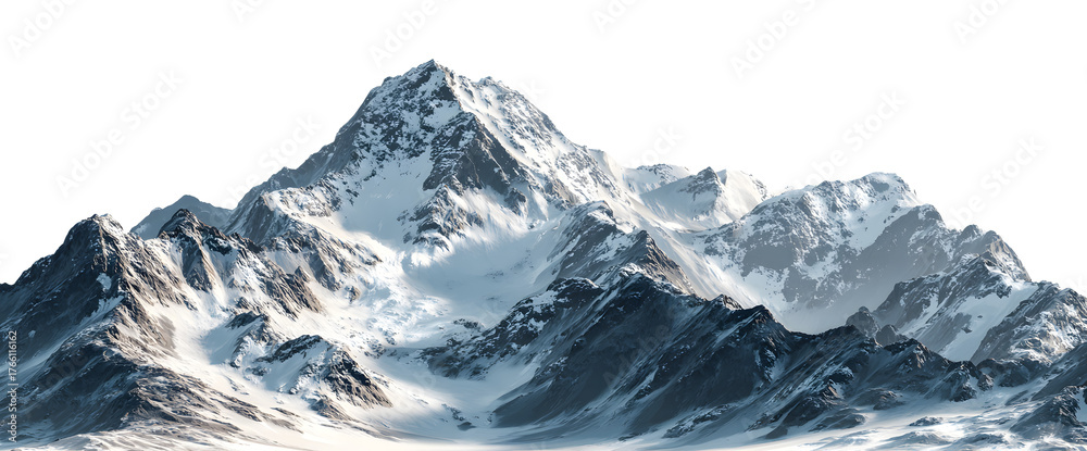Obraz premium Majestic snow-capped mountain peaks bathed in dramatic sunlight, a symbol of achievement and natural grandeur