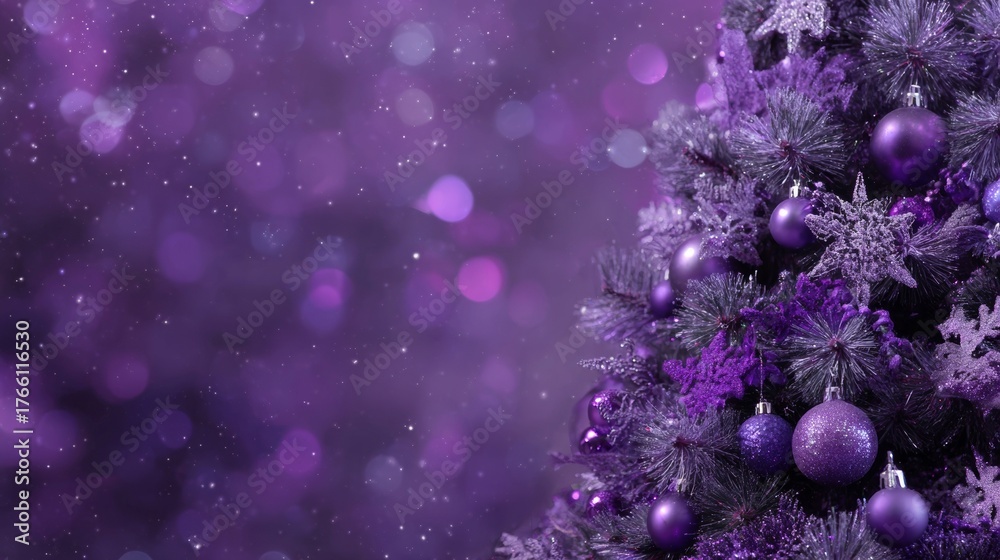 Fototapeta premium Purple Christmas tree with purple Christmas balls and a purple background