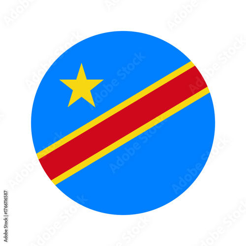 Democratic Republic of the Congo flag shaped as circle, vector illustration.	