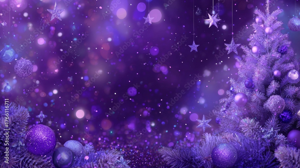 Fototapeta premium Purple Christmas tree with purple Christmas balls and a purple background