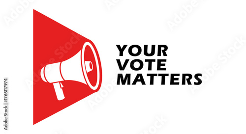 A red megaphone with the text 'Your Vote Matters' on a white background.