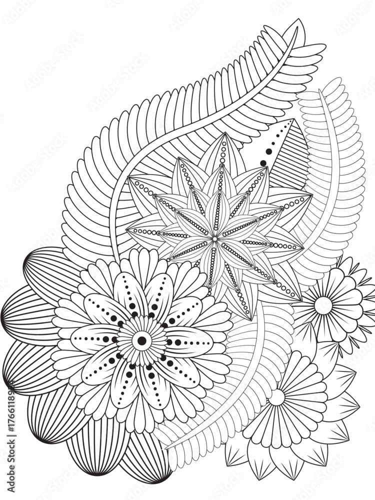 Fototapeta premium PrintFlowers Coloring Pages For Adules