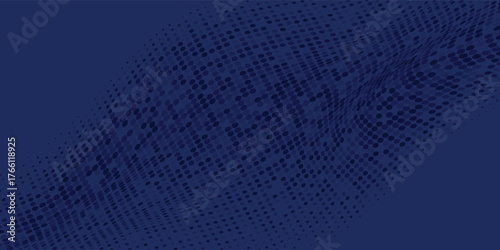Halftone dots isolated on blue background. Dotted spray texture. Vector abstract design elements, spiral circles, sound waves, circle vector dots.