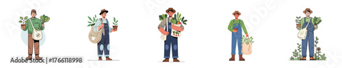 Eco Farmer Holding Green Plants Flat Vector Illustration for Sustainable Agriculture and Organic Market Concept