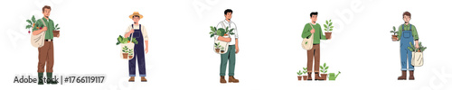 Green Farmer Holding Plant Flat Vector Illustration for Organic Gardening and Sustainable Agriculture Concept