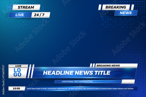 set overlay for news banner with blue tech color for television and media channel