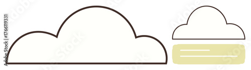 Two simple cloud outlines with clean lines, one solid and one with layered elements. Ideal for digital storage, technology, weather forecast, data sharing, minimalism, abstract concepts, simple flat