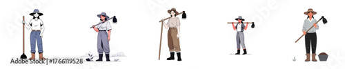 Female Farmer with Hoe Flat Vector Illustration for Modern Agriculture and Rural Lifestyle Concept
