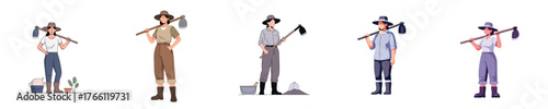 Woman Farmer Holding Hoe Flat Vector Illustration for Agriculture Work and Sustainable Farming Lifestyle Concept