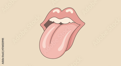 Illustration of a pink mouth with tongue sticking out.