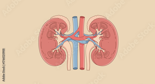 Anatomical Illustration of the Human Renal System Kidneys.