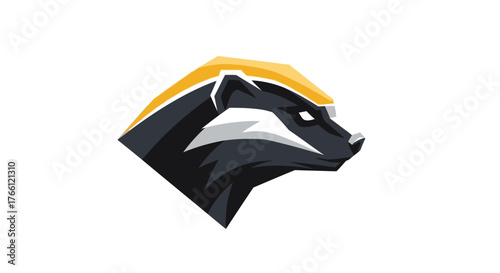A stylized illustration of a badger with a yellow stripe on its head, facing right.