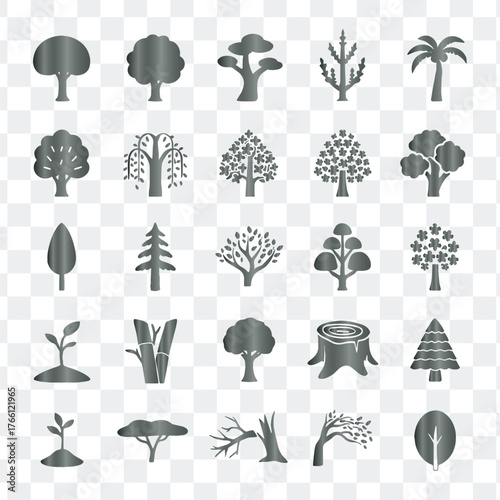 Trees Plants Forest Nature And Park Silhouette Vector Icons Set
