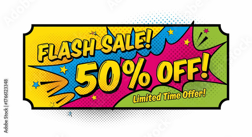 Vibrant pop art design for a business marketing campaign, an advertising vector illustration for a sale