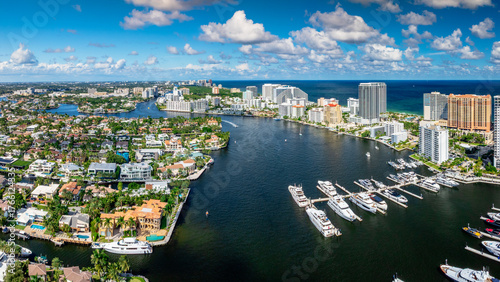 aerial drone view Fort Lauderdale, Florida with marina  and city