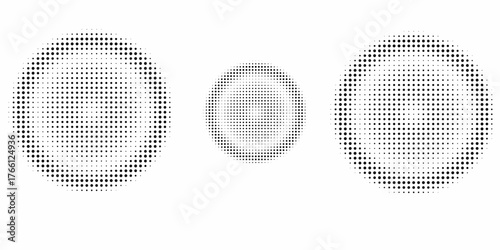 Monochrome round gradient halftone dots background. Vector illustration. Abstract regular pop art dots on white background