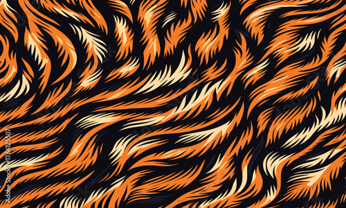Vectand tiger skin pattern showcasing wild animal stripes and textured fur, ideal fand wallpaper designs, fabric prints, and tile decandations.