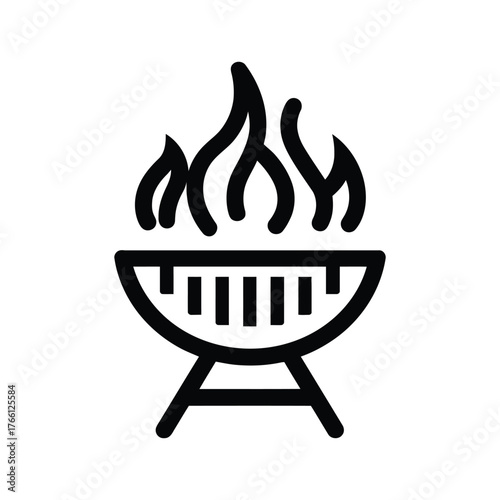 Black grill with flames icon for summer barbecue and cookout on white background