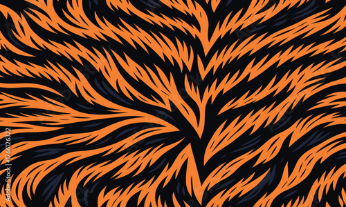 Tiger skin pattern vectand illustration with wild animal fur stripes and texture background, ideal fand wallpaper, fabric prints, tile, and decandative projects.