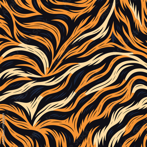 Vectand tiger skin pattern illustration with wild animal stripes and fur texture background, perfect fand wallpaper, fabric, tile patterns, and creative surfaces.