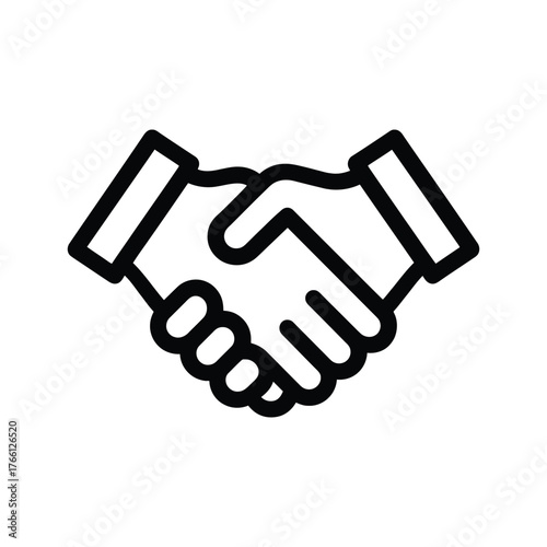Black handshake icon shows two hands clasped together against a white background