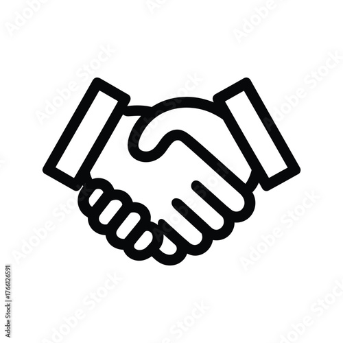 Black outline symbolizes two individuals engaged in a strong handshake against white background