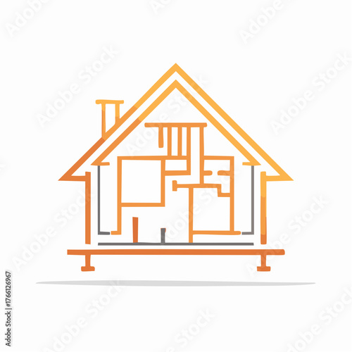 Architectural blueprint illustration of a home's internal layout with structural details
