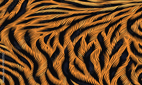 Tiger skin vectand illustration with wild striped fur texture, great fand background wallpapers, fabric surfaces, and tiled designs.