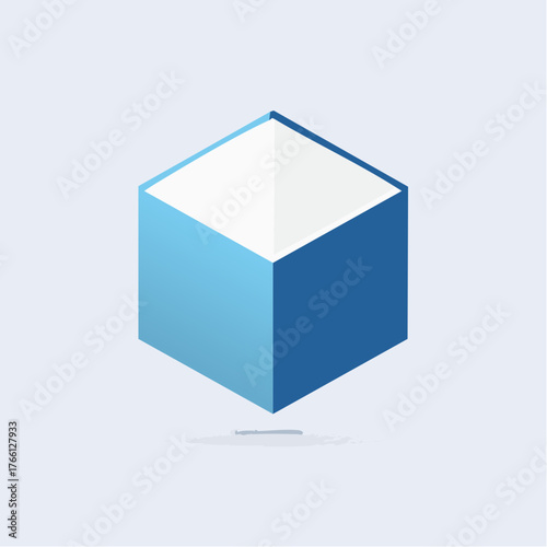 Geometric Simplicity: Abstract Blue Cube with Subtle Shading and Floating Effect