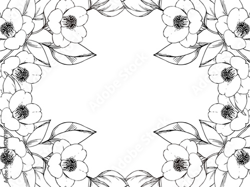 ペンで描いた椿のフレーム2