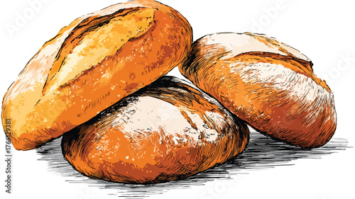 Vector Drawing of Bread on White Background for Food Design