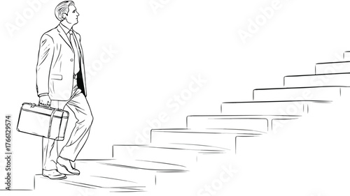 Businessman Climbing Stairs with Briefcase Vector Illustration