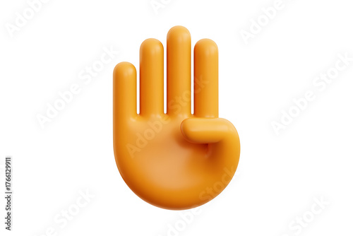 Orange hand with extended fingers, suggesting a gesture of peace, unity, or a playful signal.
