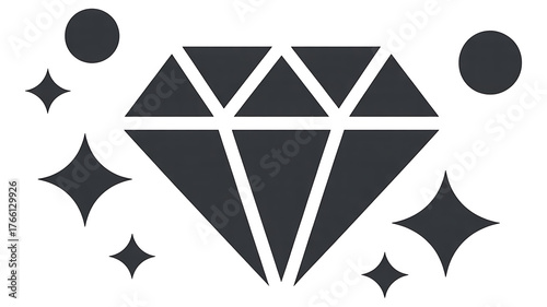 Geometric diamond shape sparkles with radiant points, conveying luxury and brilliance.