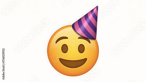 Smiling face wearing a colorful party hat, celebrating joy and festive moments.