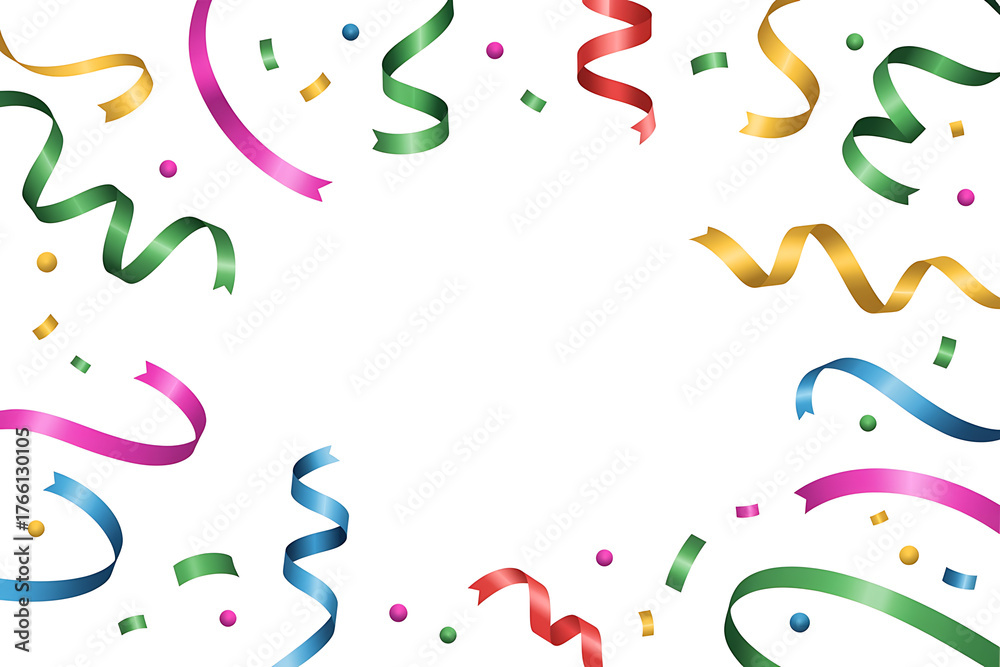 Obraz premium Colorful streamers and confetti swirl playfully, creating a festive and celebratory atmosphere.