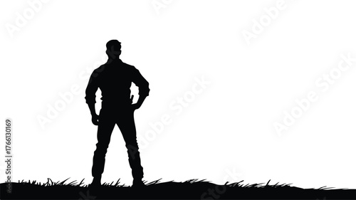 Confident Standing Strong Outdoors - Vector Silhouette of Person