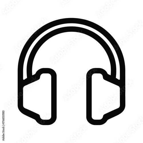 Headphones are pictured in a simplistic form with a black outline on white background