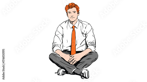 Confident Freckled Redhead Office Worker Sitting in Office Environment