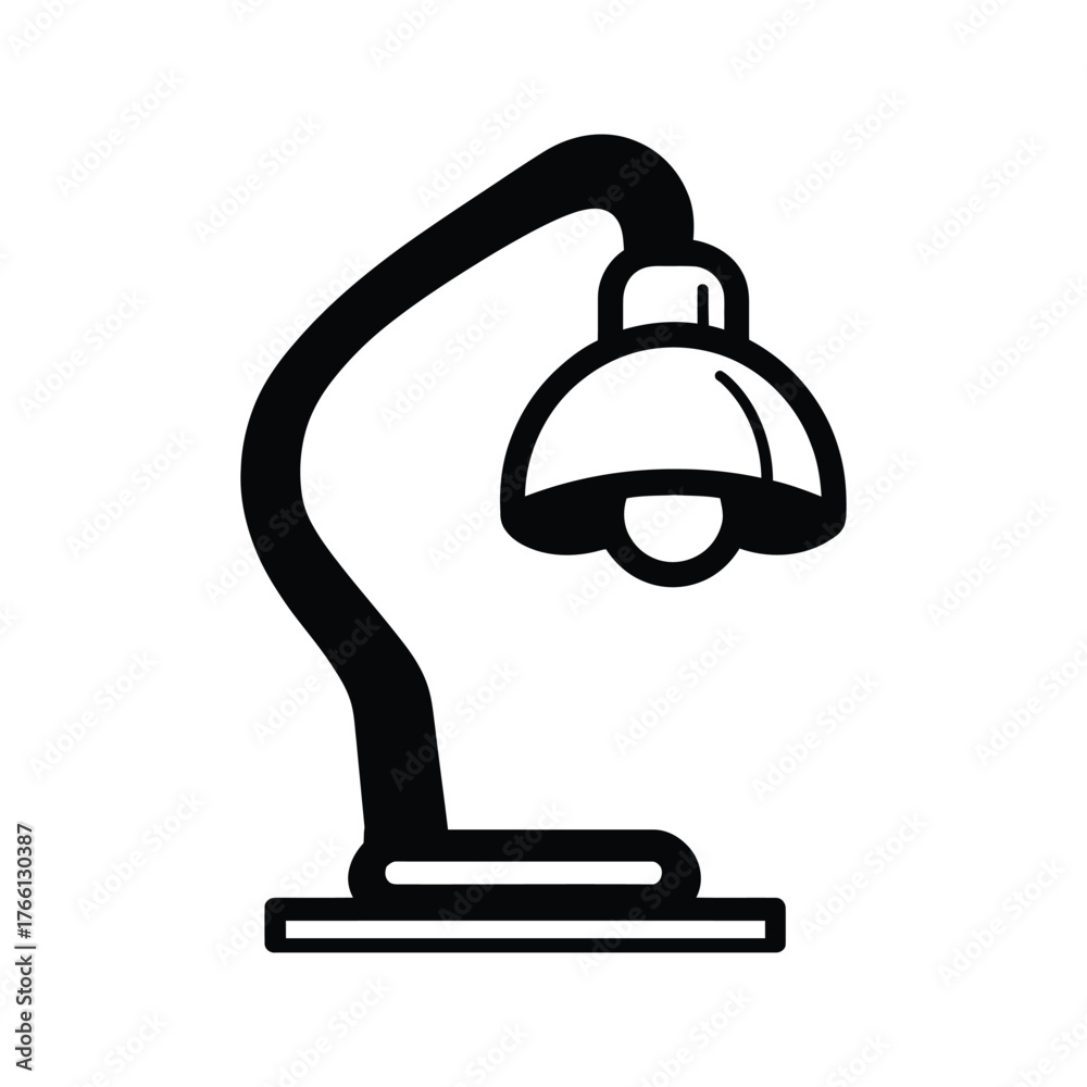 Fototapeta premium Simple black outline shows table lamp shining light on white background